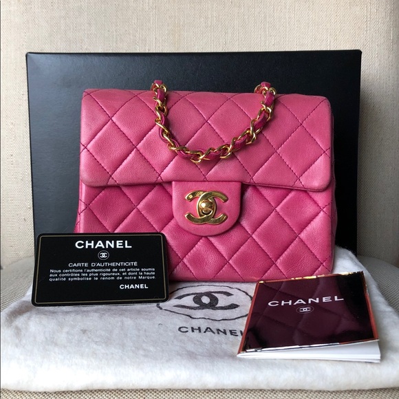 CHANEL Handbags - Chanel Pink Quilted Lambskin mini square bag